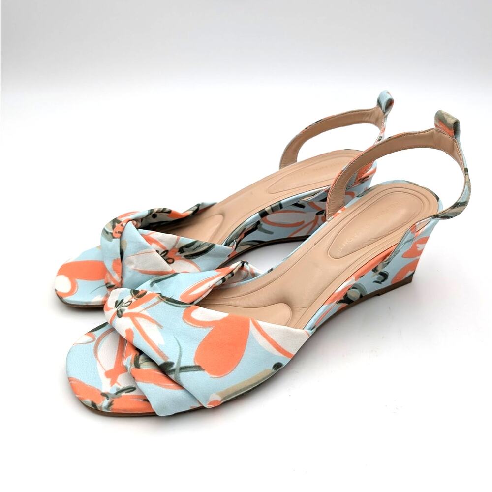 Adrienne Vittadini Angi Wedge Heel Sandal Women's Blue/Coral Size US8.5 EU38.5